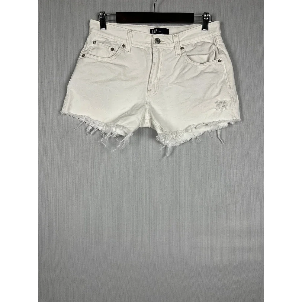 GAP‎ Denim Shorts Womens 2/26 White Stride Short Frayed Hem Distressed Cotton